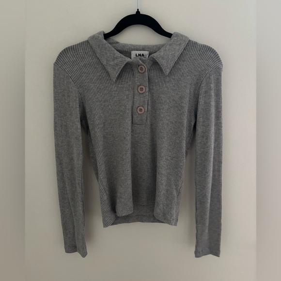 Revolve LNA Ribbed Marta Collared Top in Gray NWT - Picture 1 of 8